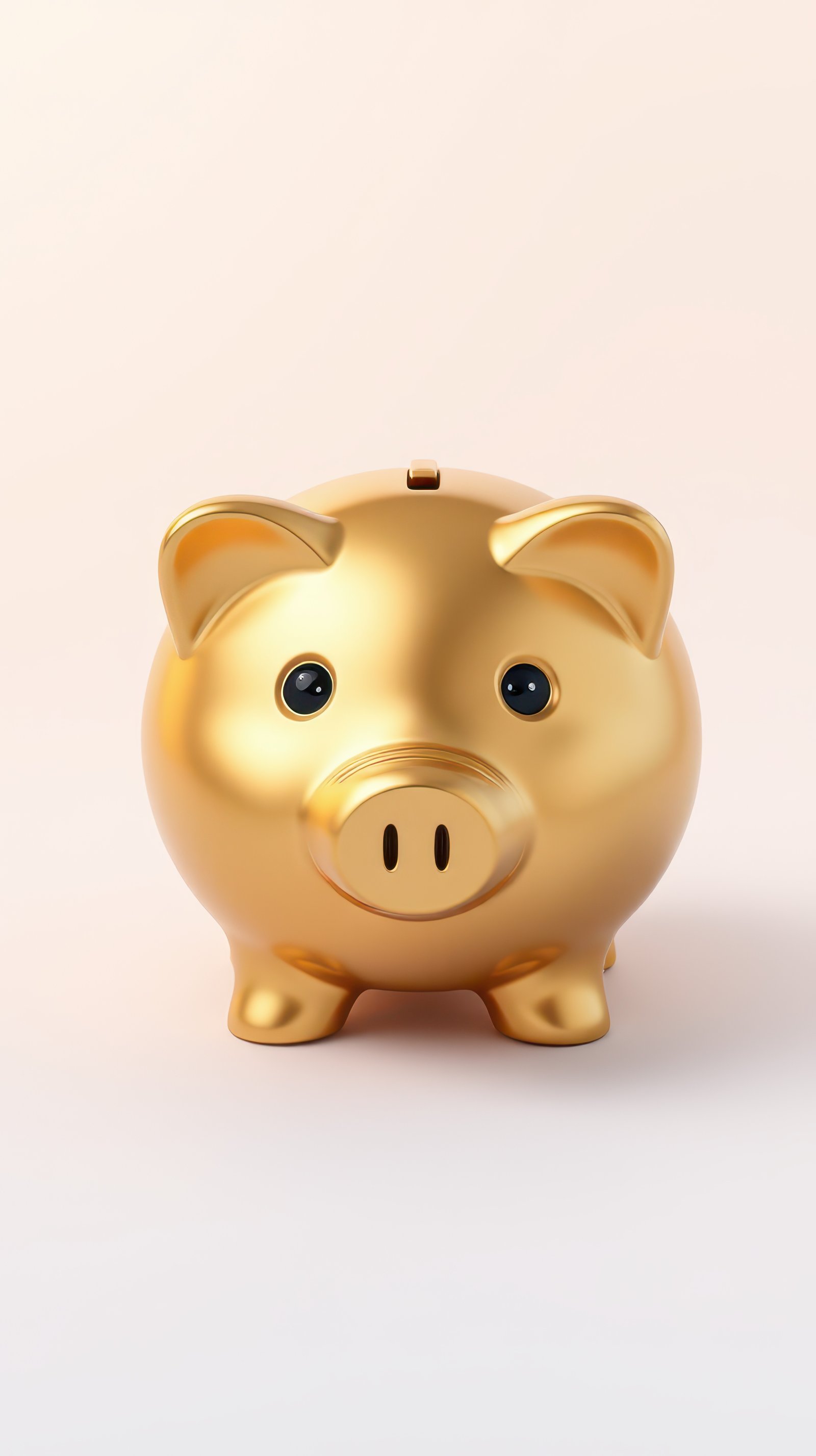 Golden piggy bank sits on a light background, symbolizing saving and financial goals for all ages